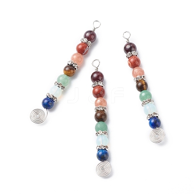 7 Chakra Mixed Gemstone Copper Wire Wrapped Big Pendants PALLOY-JF01899-02-1