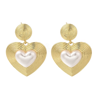 Rack Plating Heart Brass Dangle Stud Earrings EJEW-H143-16G-1