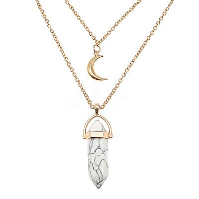 Natural Howlite Cone Pendant Double Layer Necklace UX9990-25-1
