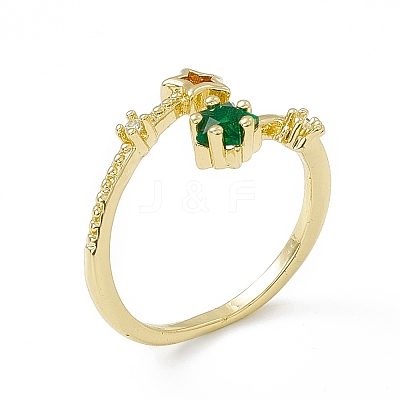 Colorful Cubic Zirconia Double Star Open Cuff Ring RJEW-F129-07G-1