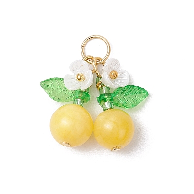 6Pcs 6 Styles Natural Amethyst & Carnelian & Mashan Jade & Malaysia Jade Cherry Pendants PALLOY-MZ00821-1