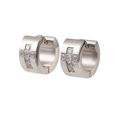 304 Stainless Steel Cubic Zirconia Hoop Earrings for Women SA-CBAF36C-02C-P-1
