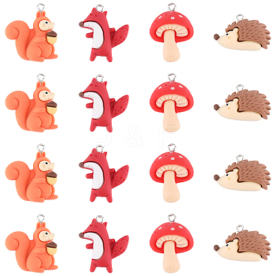 24Pcs 4 Styles Autumn Opaque Animal Resin Cabochons RESI-SC0002-87-1