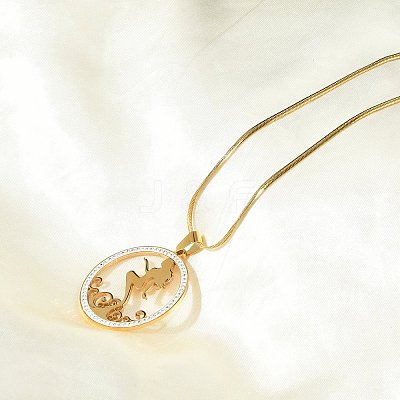 201 Stainless Steel Crystal Rhinestone Ring with Mermaid Pendant Necklaces for Women NJEW-P327-02G-1