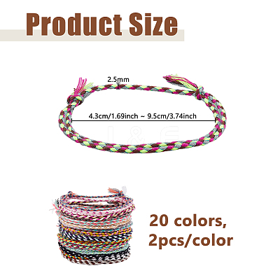 40Pcs 20 Colors Adjustable Cotton Cord Bracelets Braided for Men Women BJEW-DC0001-26-1