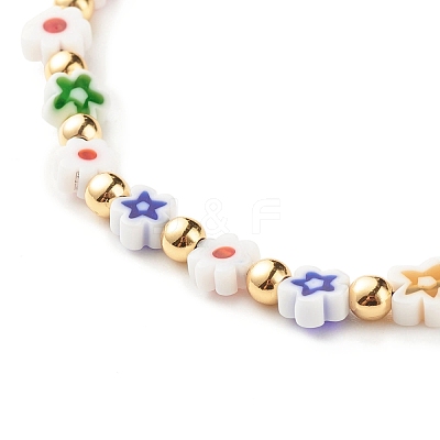 Lampwork Flower with Star Braided Bead Bracelet BJEW-JB07849-1