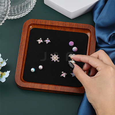 Square Wood Jewelry Storage Tray with Microfiber Fabric Mat Inside ODIS-WH0030-37B-02-1