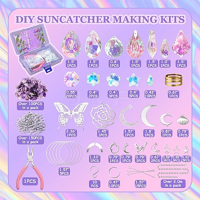 350Pcs DIY Glass Crystal Sun Catcher Hanging Decoration Sets PW-WG65588-01-1