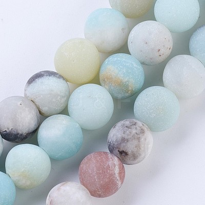 Frosted Natural Amazonite Round Bead Strands G-E334-6mm-09-1