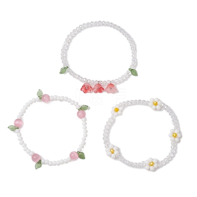 3Pcs 3 Colors Acrylic Charms Bracelets Sets for Women X1-BJEW-TA00577-02-1