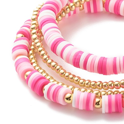 Handmade Polymer Clay Heishi Beads Stretch Bracelets Set BJEW-JB07406-03-1
