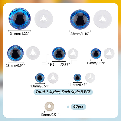 64Pcs 8 Styles Craft Plastic Doll Eyes DOLL-GA0001-18-1