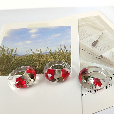 Resin Dried Flower Finger Rings for Women FS-WGEA7C0-05-1