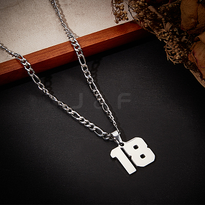1Pc 304 Stainless Steel Figaro Chain Number Pendant Necklaces NJEW-BBC0001-28B-P-1