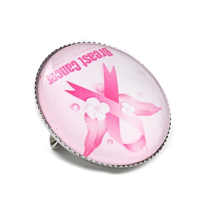 Breast Cancer Awareness Ribbon Glass Brooches JEWB-L019-01L-1