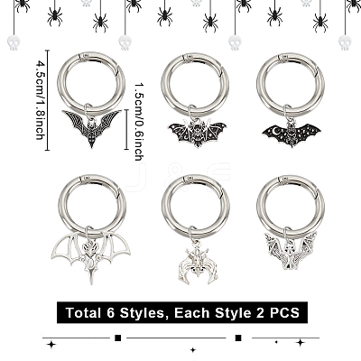 12Pcs 6 Styles Bat Alloy Shoes Charms HJEW-PH01975-1
