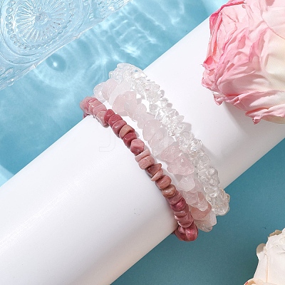 3Pcs 3 Styles Natural Mixed Gemstone Chips Stretch Bracelets Set BJEW-JB11060-02-1