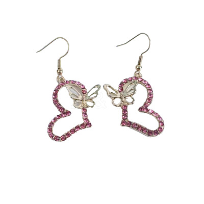 Heart with Butterfly Alloy Rhinestone Dangle Earrings FS-WGF592F-04-1