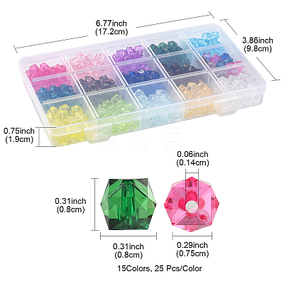 375Pcs 15 Colors Transparent Acrylic Beads TACR-FS0001-41-1