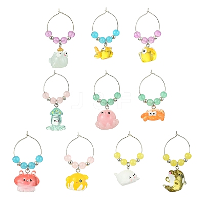 Ocean Theme Resin Wine Glass Charms AJEW-JO00243-1