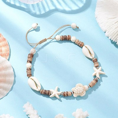 Synthetic Turquoise and Shell Bracelets BJEW-JB11510-02-1