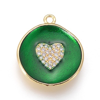 Golden Plated Brass Micro Pave Cubic Zirconia Pendants KK-F809-07G-01-1