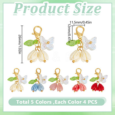 20Pcs 5 Colors Rose Butterfly Resin Pendant Decoration HJEW-GO00218-1