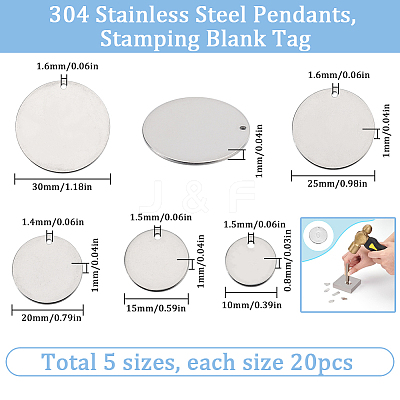 100Pcs 5 Styles 304 Stainless Steel Pendants STAS-SC0008-29-1