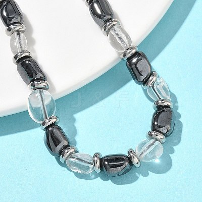 Natural Quartz Crystal & Non-magnetic Synthetic Hematite Beaded Braided Bead Bracelets for Men Women BJEW-Z148-08P-01-1