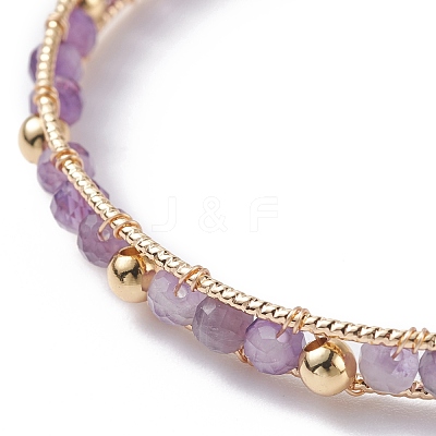Round Natural Amethyst Beaded Bracelet BJEW-TA00038-02-1