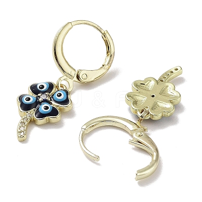 Evil Eye Golden Brass Dangle Leverback Earrings EJEW-L269-011G-01-1