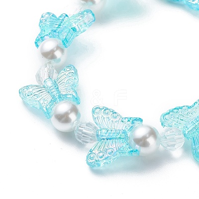 4Pcs 4 Color Acrylic Butterfly & Plastic Pearl Beaded Stretch Bracelets BJEW-JB08859-1