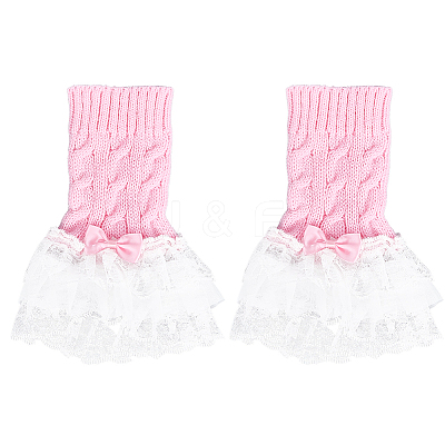 Bowknot Cotton Womens Knitting Floral Lace Wrist Cuffs For Wedding Party AJEW-WH20060-34A-1