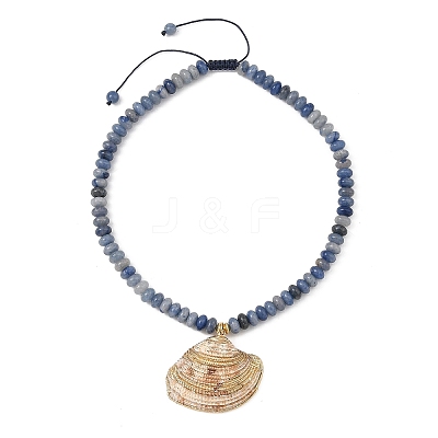 Ocean Electroplated Natural Scallop Shell Pendant Natural Blue Aventurine(Dyed & Heated) Rondelle Braided Bead Necklaces NJEW-JN06445-03-1