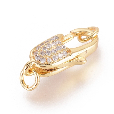 Brass Micro Pave Grade AAA Cubic Zirconia Lobster Claw Clasps X-ZIRC-P029-08G-NR-1