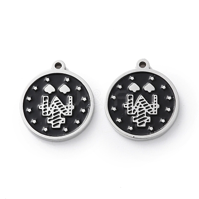 304 Stainless Steel Black Enamel Charms STAS-M102-17P-05-1