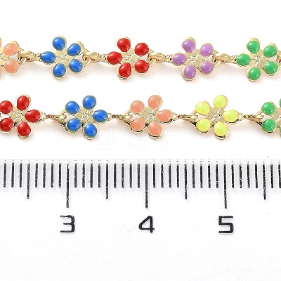 Brass with Colorful Enamel Flower Link Chains KK-F871-56G-1