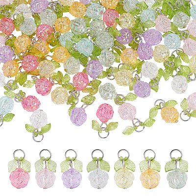 96Pcs 8 Colors Transparent Acrylic Pendants PALLOY-NB00016-1