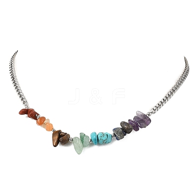 Chakra Mixed Gemstone Chip Beaded Necklaces NJEW-JN05694-1
