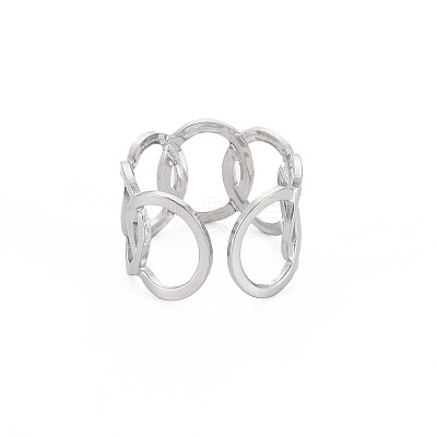 Non-Tarnish 304 Stainless Steel Interlocking Oval Open Cuff Ring RJEW-S405-147P-1