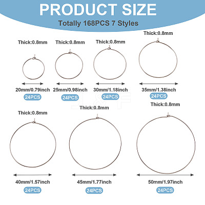 168Pcs 7 Styles 316L Surgical Stainless Steel Hoop Earring Findings STAS-TA0002-82-1