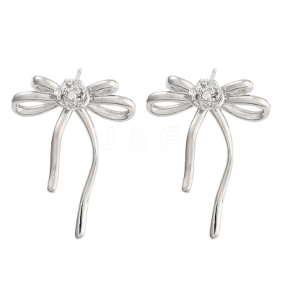 Bowknot Brass Pave Clear Cubic Zirconia Stud Earrings for Women EJEW-S216-02C-P-1