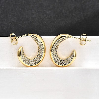 Brass Micro Pave Clear Cubic Zirconia Stud Earrings for Women EJEW-U056-04B-G-1