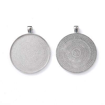 Tibetan Style Flat Round Alloy Big Pendant Cabochon Settings X-TIBEP-Q049-09AS-RS-1