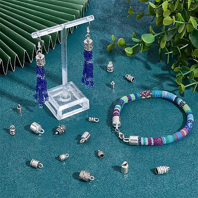 90Pcs 15 Styles Alloy Cord Ends FIND-PH0026-30-1