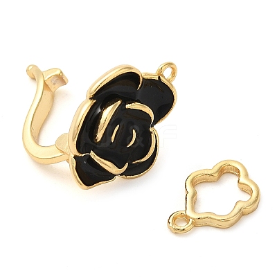 Brass with Black Enamel Fold Over Clasps KK-G505-20G-1