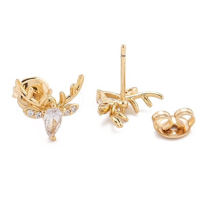 Brass Micro Pave Clear Cubic Zirconia Stud Earrings EJEW-F264-12-1