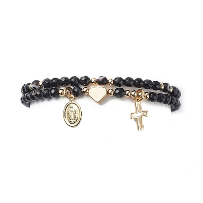 2Pcs 2 Style Natural Gemstone & Lampwork Evil Eye Beaded Stretch Bracelets Set BJEW-JB09030-1