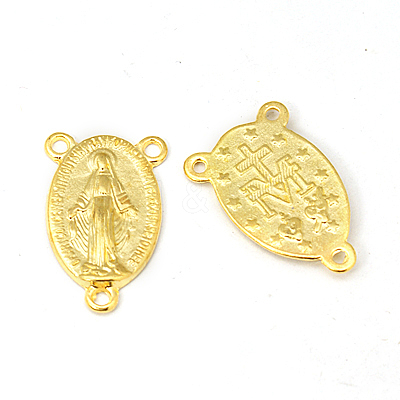 Holy Oval Carved Virgin Mary Tibetan Style Alloy Chandelier Component Links TIBEP-LF0961YKG-G-LF-1