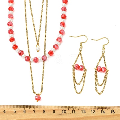 Rondelle 304 Stainless Steel & Glass Beaded Layered Necklace and Earring Set Set for Women SJEW-JS01384-1